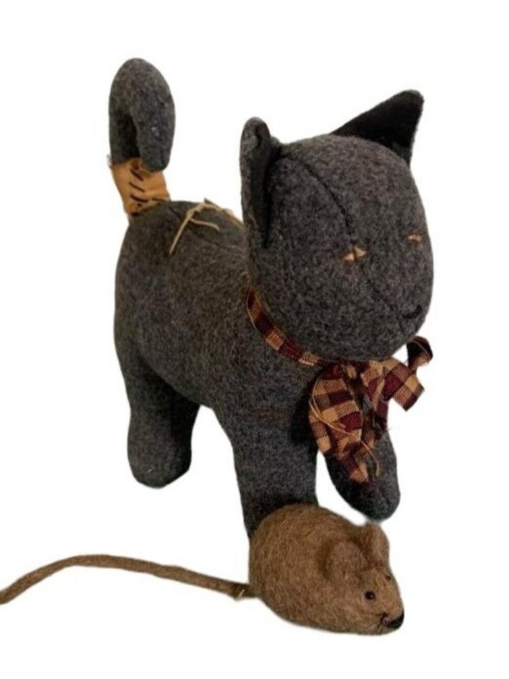 Kettle Design Charcoal Cat and Mouse Plush 6" Tall Tag